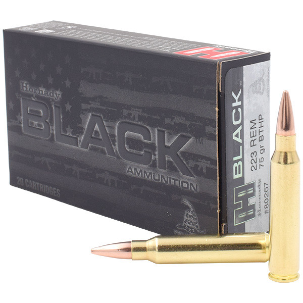 Hornady Black 223 Remington Ammunition 20 Rounds Brass Centerfire 75 Grain Match BTHP
