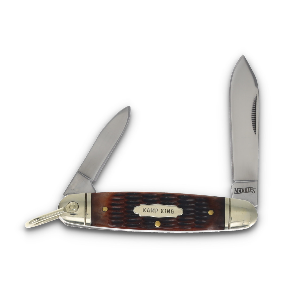 Marble's Kamp King Folding Knife and Multi-Tool Brown Bone with Lanyard Bail. front