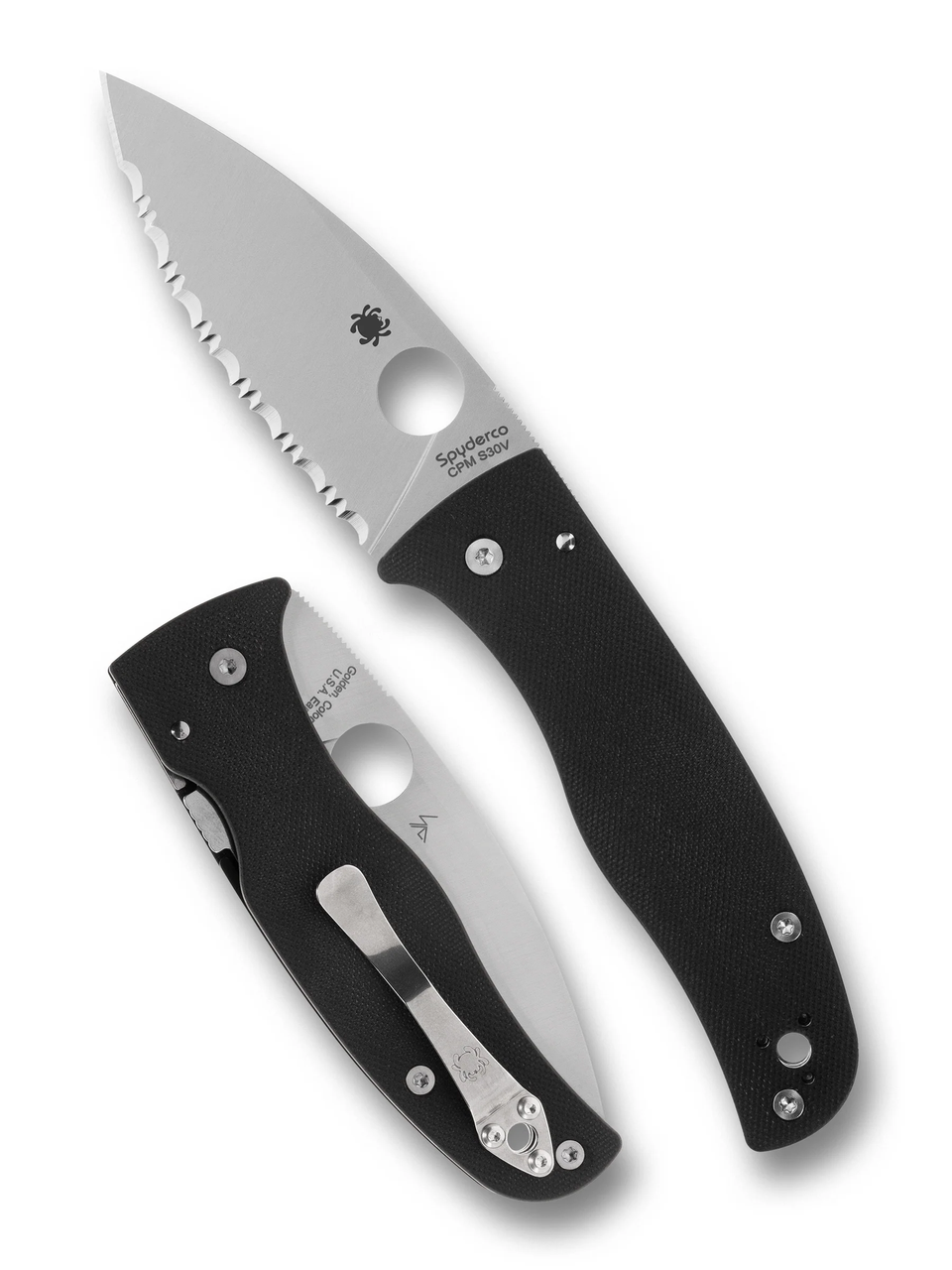 Spyderco Bodacious Folding Knife CPM S30V Serrated Satin Blade Black G-10 Handle SPC263GS