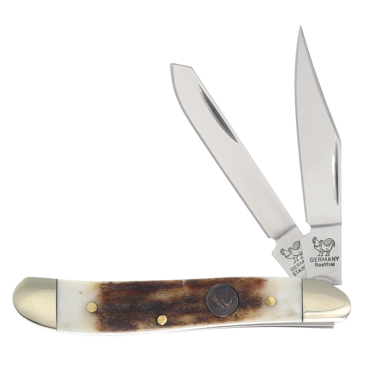 Brodie ROCKIN’ ROOSTER MANITOU 2用 Hen & Rooster 2-Blade Deer Stag Peanut Folding Knife HRI402DS