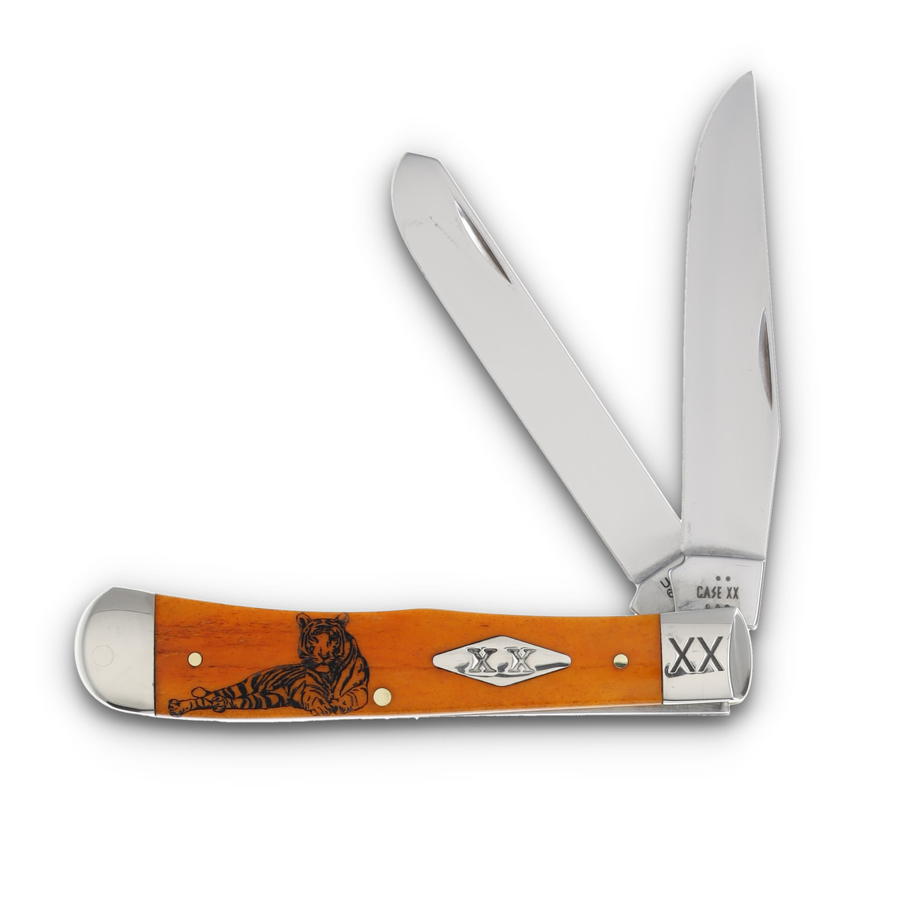 Case XX Orange Smooth Bone Tiger Trapper  Folding Knife CA12542TIGER
