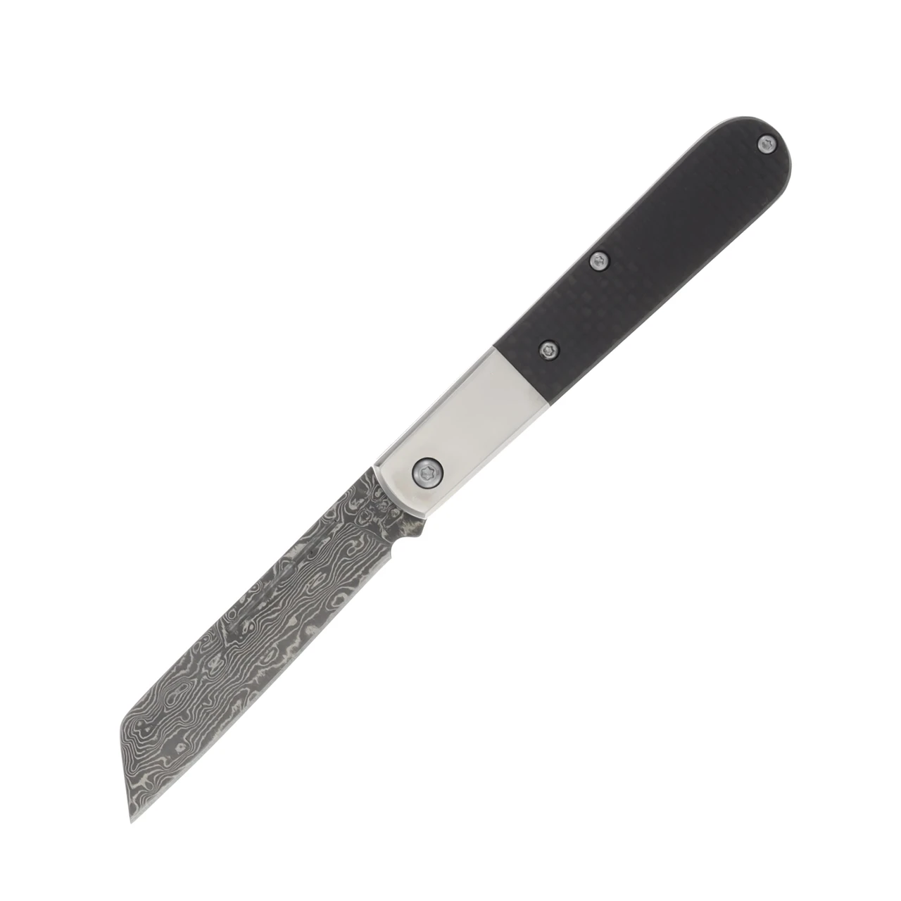Bear & Son 4in Carbon Fiber Damascus Sheepsfoot Barlow BRMCF180D