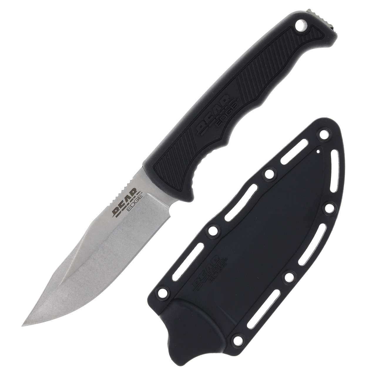 Bear & Son Cushioned Utility Grip 3.62 Inch Plain Satin Clip Point with Sheath