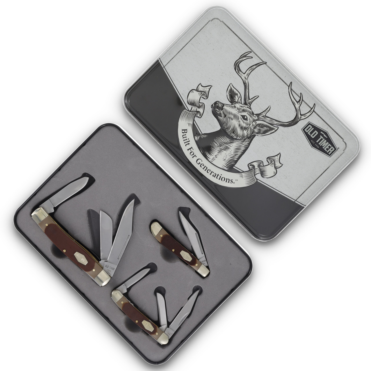 Old Timer 3pc Sawcut Bone Pocket Knife Set With Gift Tin 1207768