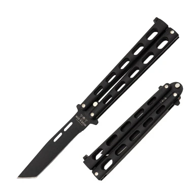 Bear & Son Balisong Knife 3.37in Plain Edge Black Carbon