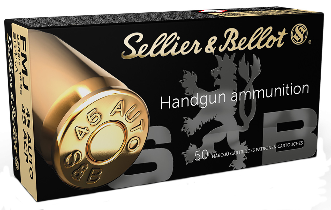 Sellier & Bellot Handgun Ammunition 45 ACP Brass Centerfire 50 Rounds 230 Grain  FMJ