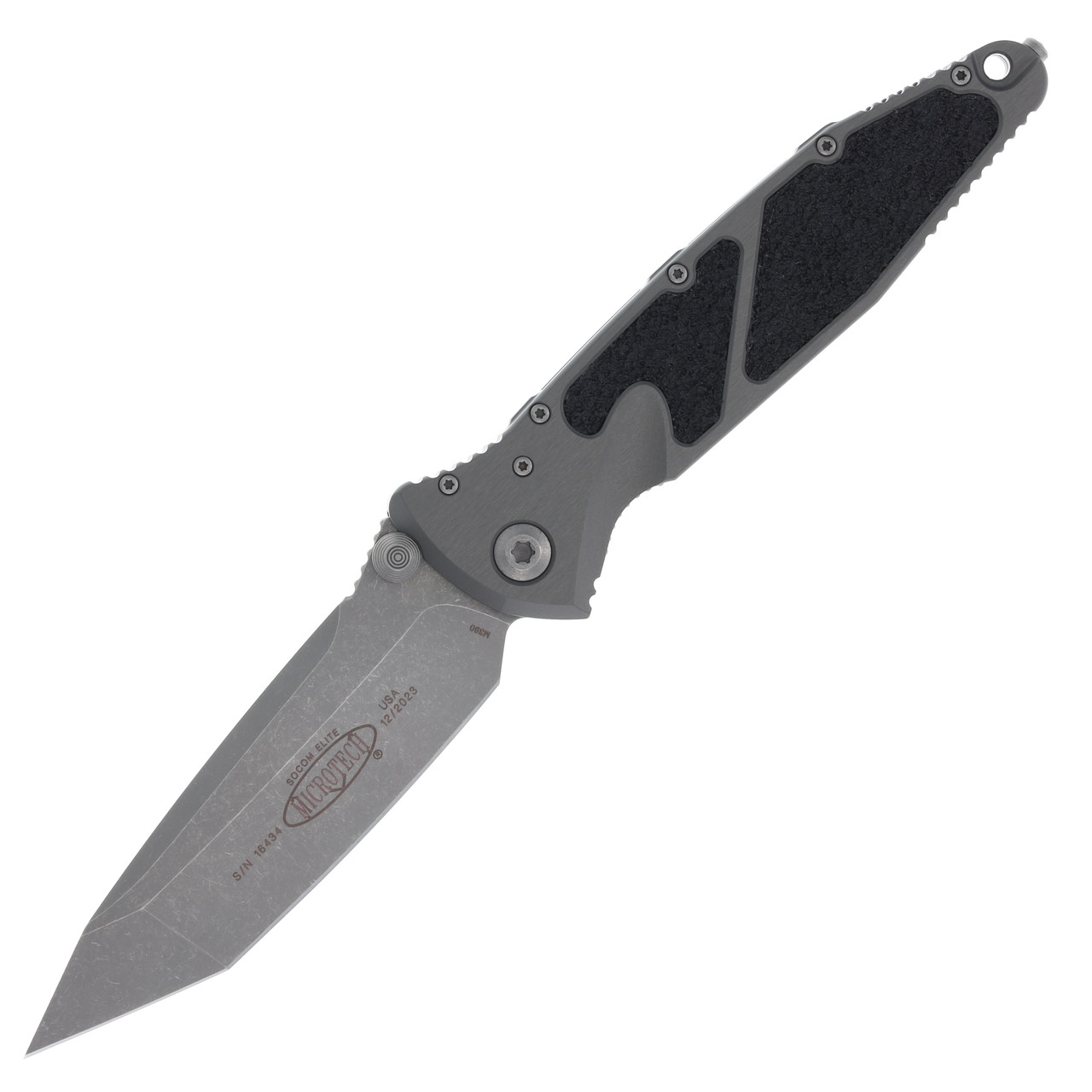 Microtech SOCOM Elite Gray – Black 3.98in Plain Apocalyptic Tanto 1