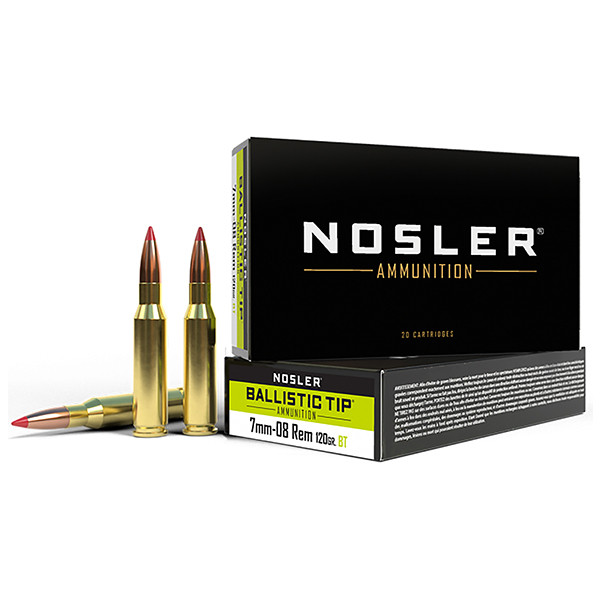Nosler Ballistic Tip 7mm-08 Remington Rifle Ammunition 20 Rounds Brass Centerfire 120 Grain Spitzer Ballistic Tip 