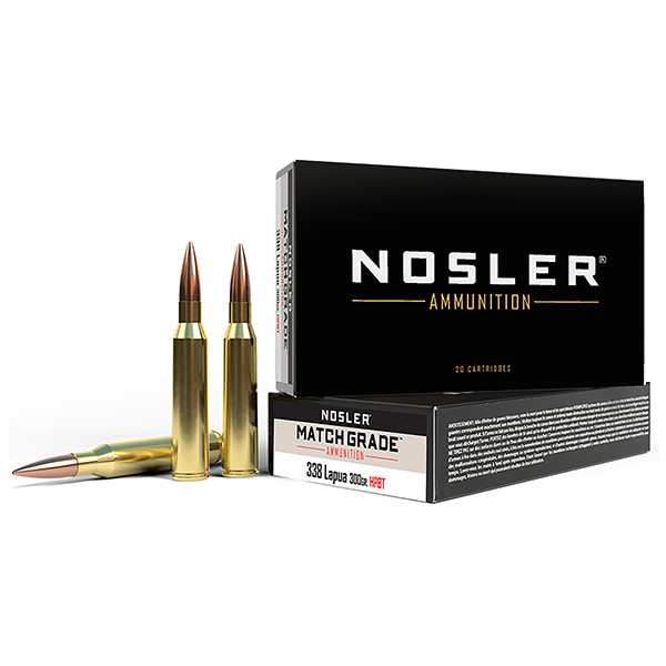 Nosler Match Graded 338 Lapua Magnum Rifle Ammunition 20 Rounds Brass Centerfire 300 Grain Custom Competition Hollow Point BT