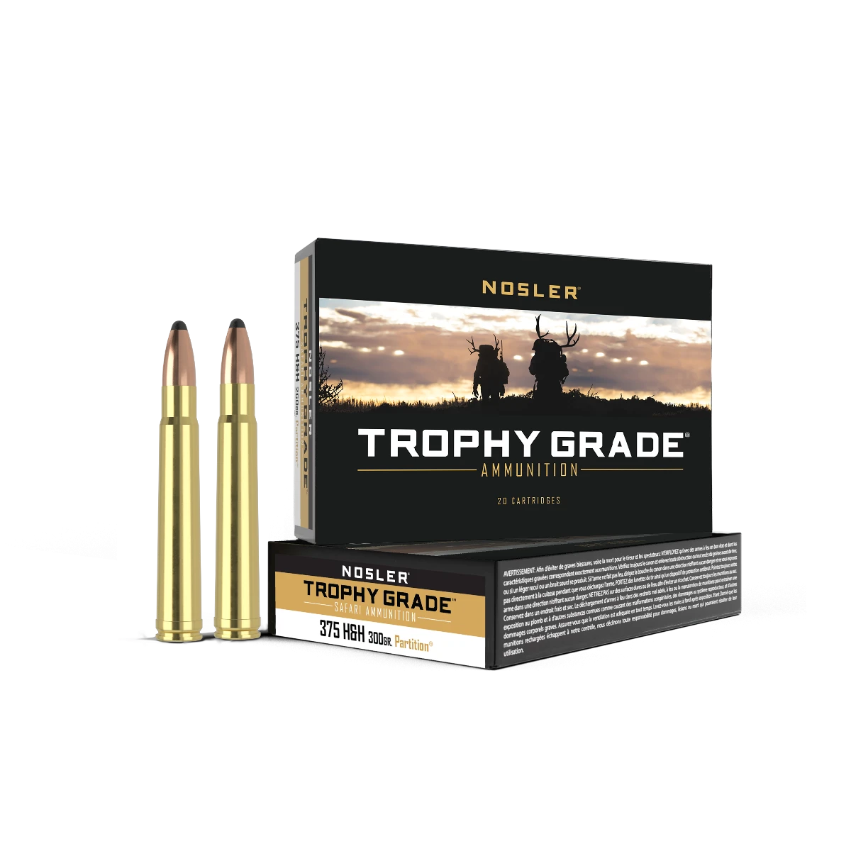 Nosler Trophy Grade Safari .375 H&H Mag 300gr Partition SP Brass Ammo 20Rd