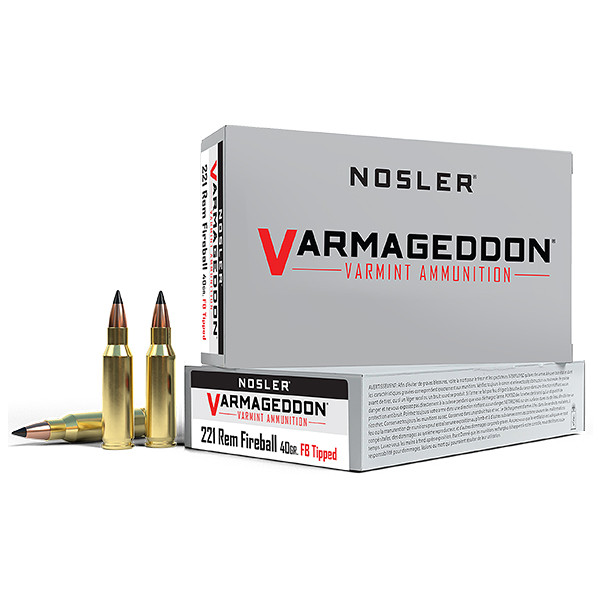 Nosler Varmageddon 221 Remington Fireball Rifle Ammunition 20 Rounds Brass Centerfire 40 Grain FBT 