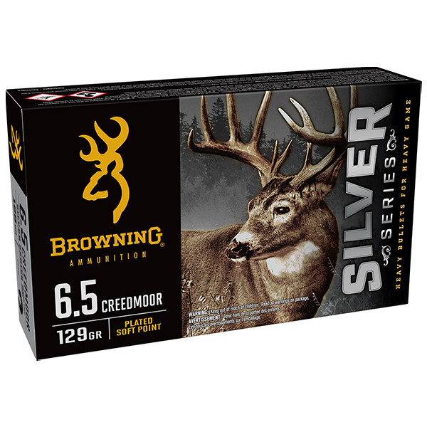 Browning Ammo 6.5 Creedmoor Rifle Ammunition 20 Rounds Brass Centerfire Silver Series 129 Grain Plated SP