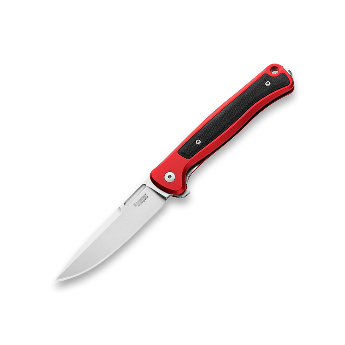 Lion Steel Skinny Red Aluminum 3.31 Inch Plain Stonewash Drop Point Front Open