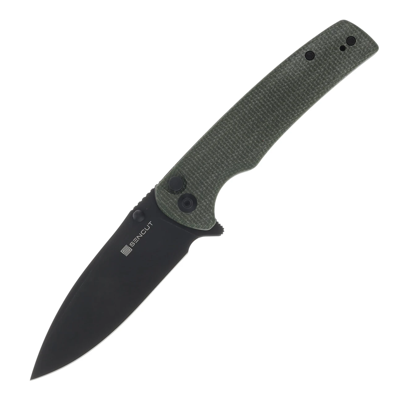 SENCUT Sachse Green 3.47 Inch Plain Black Stonewash Drop Point S21007-2