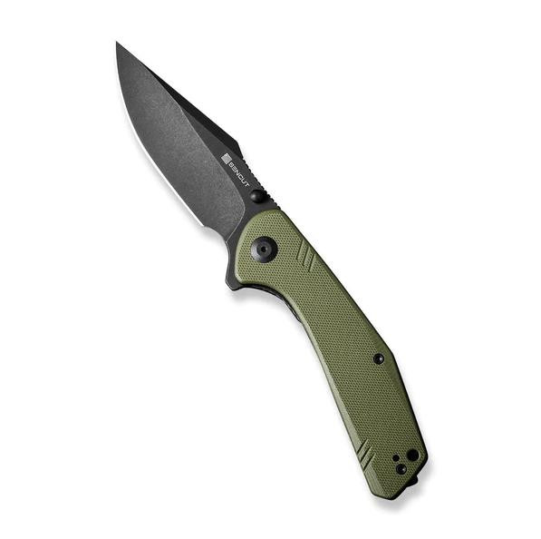 SENCUT Actium OD Green 3.46in Plain Black Stonewash Drop Point
