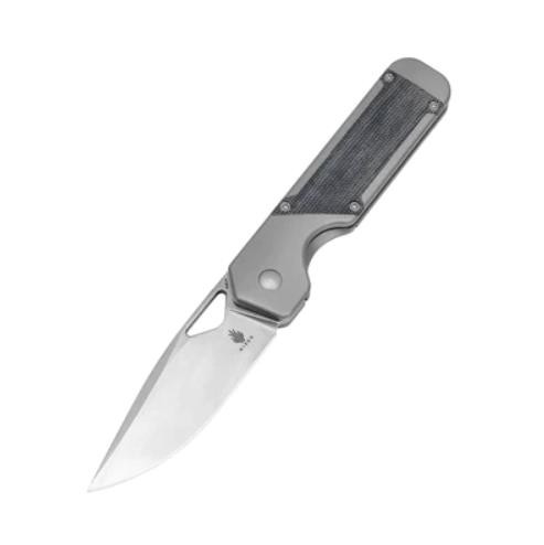 Kizer Militaw Gray - Black 3.35 Inch Plain Stonewash Drop Point