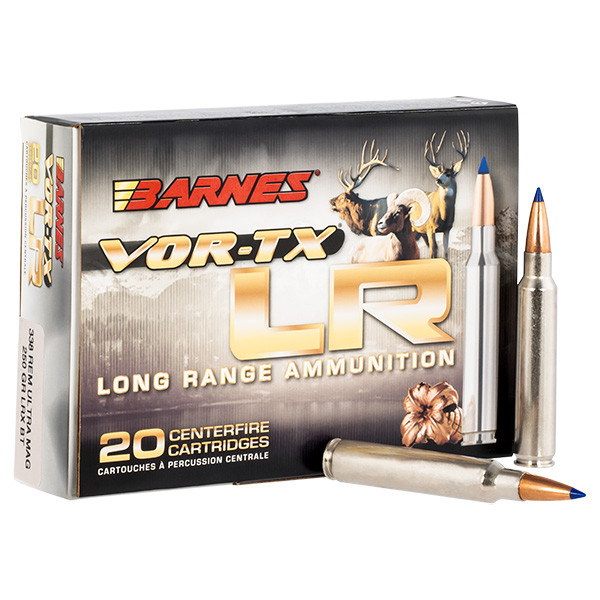 Barnes Bullets VOR-TX LR 338 Remington Ultra Magnum Rifle Ammunition 20 Rounds Brass Centerfire 250 Grain LRX Boat Tail 
