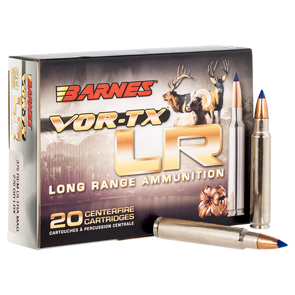 Barnes Bullets VOR-TX LR 375 Remington Ultra Magnum Rifle Ammunition 20 Rounds Brass Centerfire 270 Grain LRX Boat Tail 
