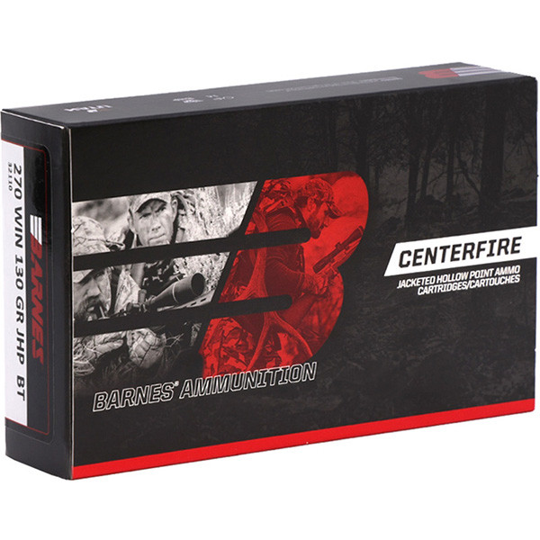 Barnes Bullets 270 Winchester Rifle Ammunition 20 Rounds Brass Centerfire 130 Grain JHP 