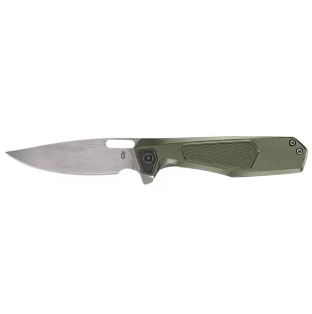 Gerber Minisada Flat Sage Folding Knife 3in Plain Stonewash Drop Point Open Front