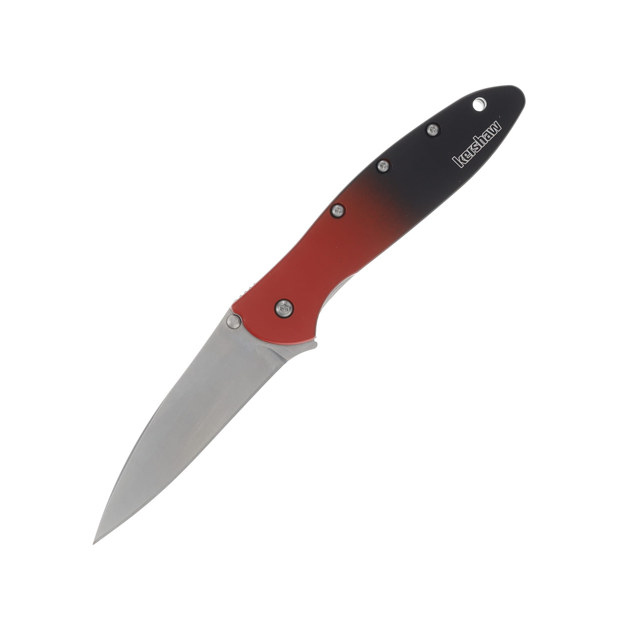 Kershaw Leek Folding Knife Red & Black 3in Plain Stonewash Wharncliffe