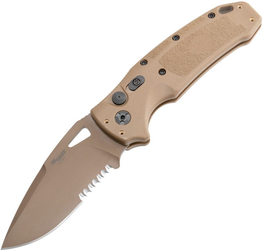 Hogue SIG Sauer EX-320A OTS Auto Folding Knife Coyote Tan - 3.5in Coyote Tan  Cerakote Spear Point S/E Plain AUHG36333