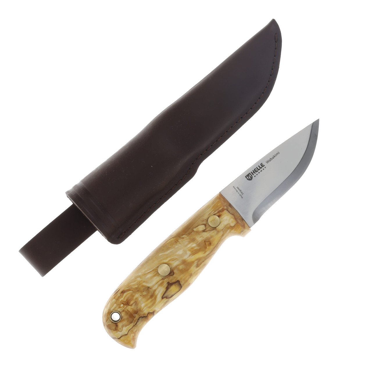 Helle Wabakimi Slepiner Curly Birch 3.14 Inch Plain Satin Drop Point