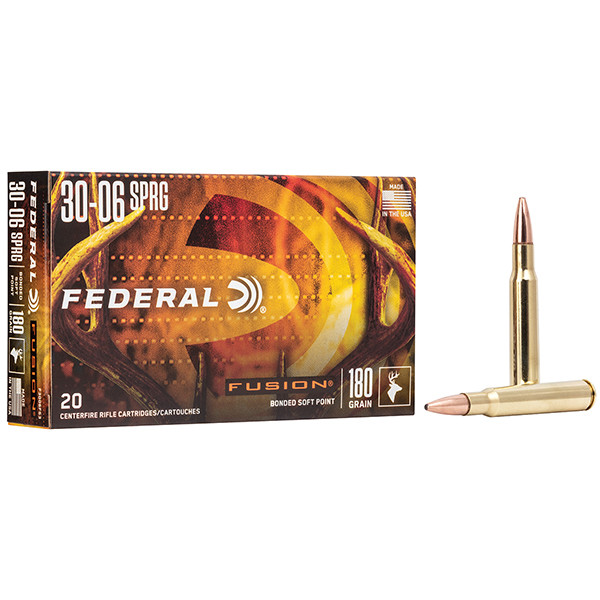 Federal Fusion 30-06 Springfield 180 Grain Brass 20 Rounds Centerfire Tipped Fusion Bonded SP