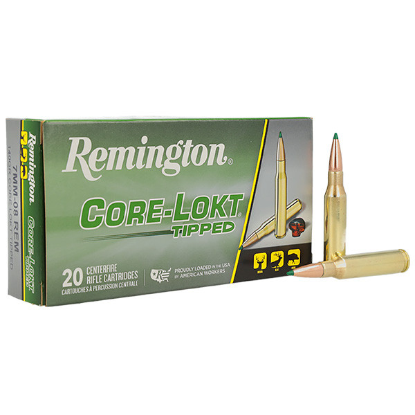 Remington Core-Lokt Tipped 7mm-08 Rifle Ammunition 20 Rounds Brass Centerfire 140 Grain Core-Lokt Polymer Tipped