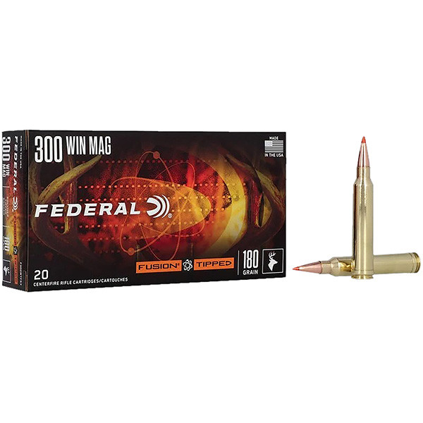 Federal Fusion 300 Winchester Magnum Rifle Ammunition 20 Rounds Brass Centerfire 180 Grain Fusion Tipped Bonded SP