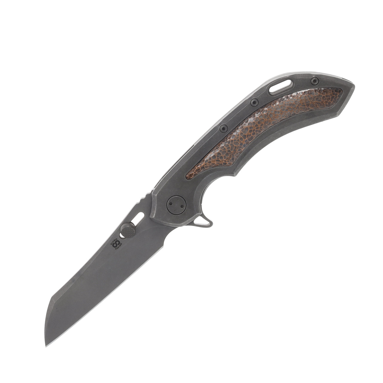 134W Olamic Wayfarer 247 S90V Wharning Stonewash Blade Stonewash Titanium All Around Raised Copper inlay Hybrid Frames Handle