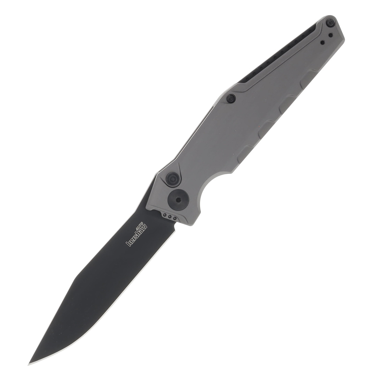 Kershaw Launch 7 OTS Auto Folding Knife Gray - 3.75in Clip Point Black DLC S/E Plain AUKS7900GRYBLK