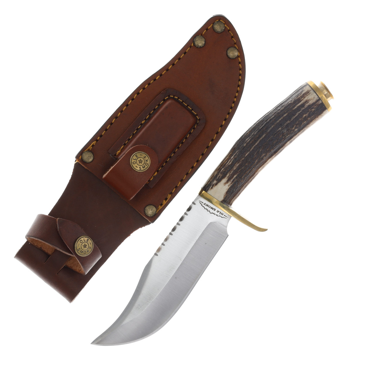Ole Smoky Clip Point Fixed Blade Hunting Knife Stag/Brass OS306