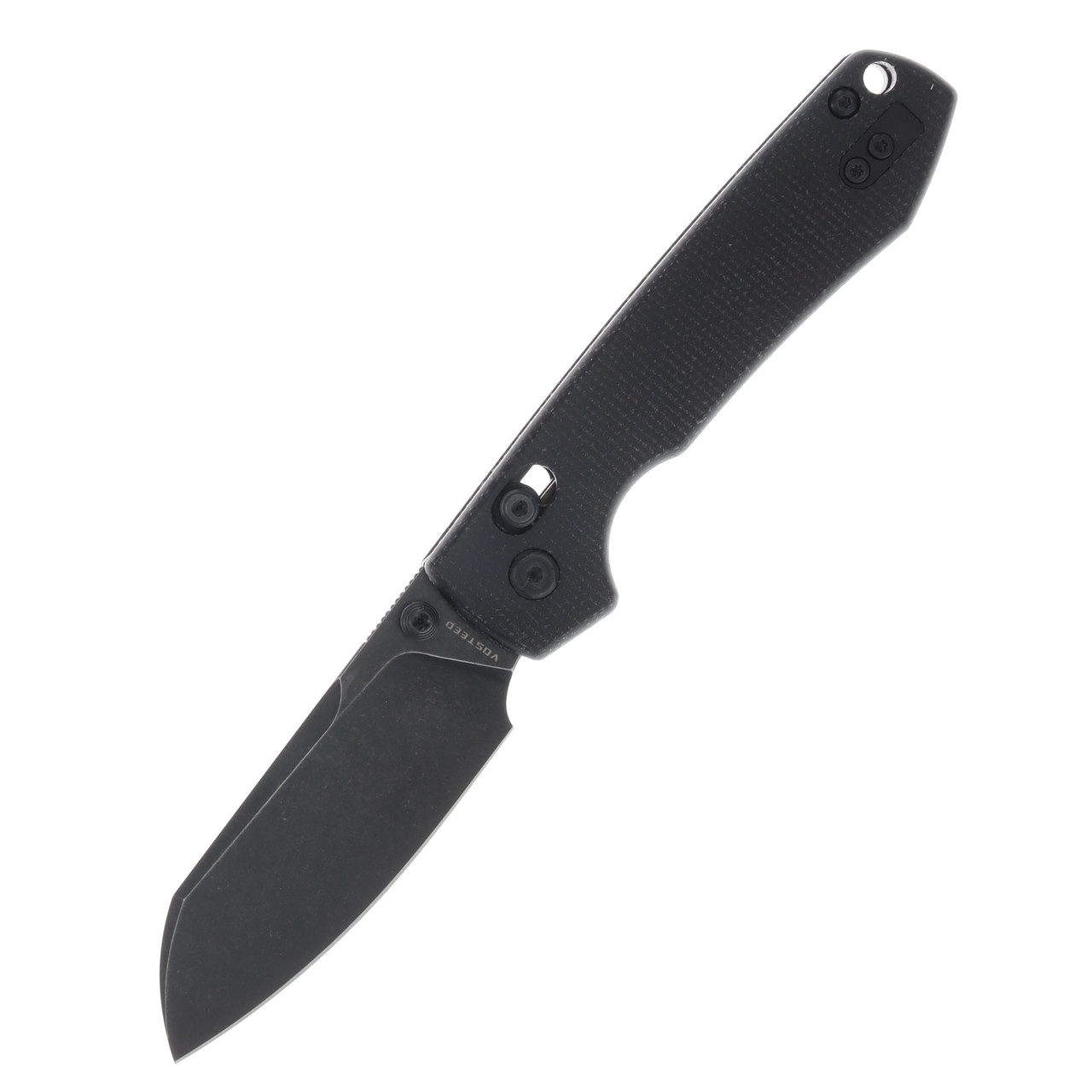 Vosteed Racoon Crossbar Lock Folding Knife Black Stonewash Cleaver Black Micarta RCC32VPM2