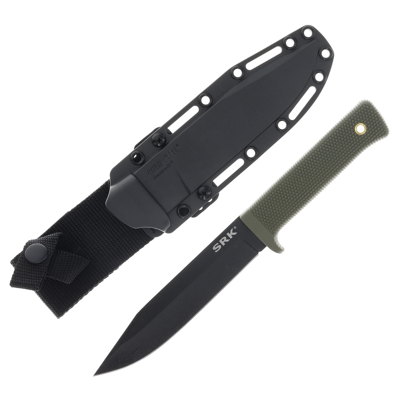Cold Steel SRK Black Tuff-Ex Coated SK5 Carbon Steel Clip Point OD Green Kray-Ex Handle CS49LCKODBK