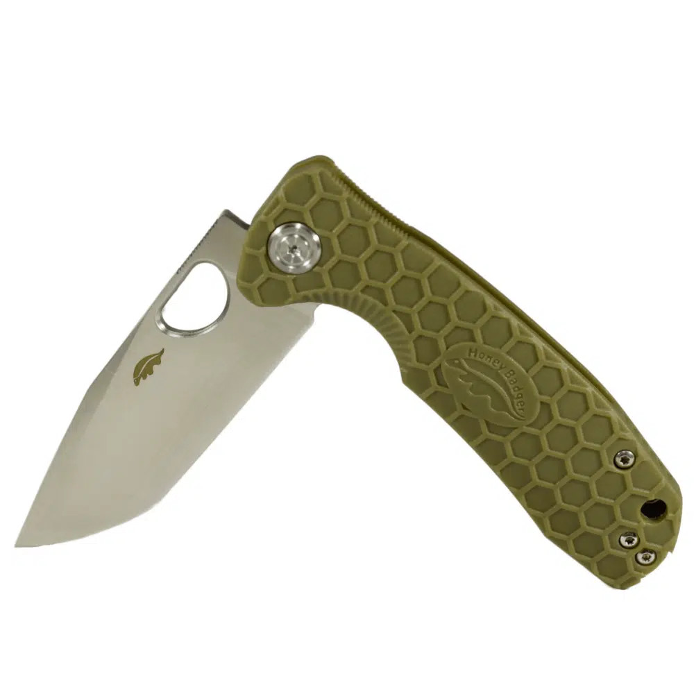 Honey Badger Medium Green FRN Folding Knife 3.19in Satin Tanto