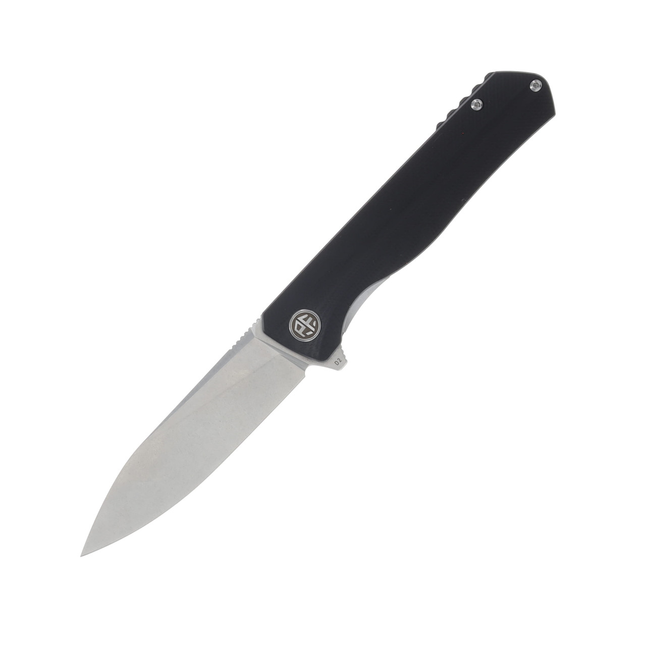 Petrified Fish Forward Linerlock Flipper D2 Stonewash Sculpted Black Handle