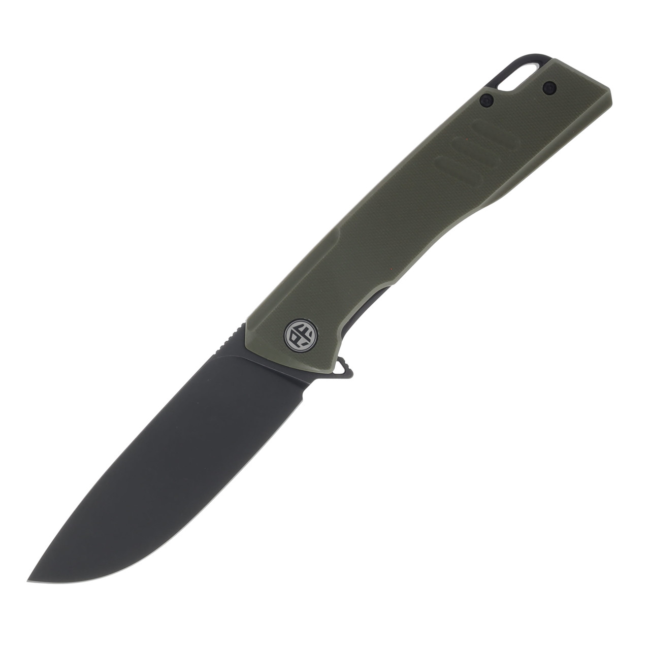 Petrified Fish Loco Linerlock Flipper Black Stonewashed D2 Drop Point Green G-10