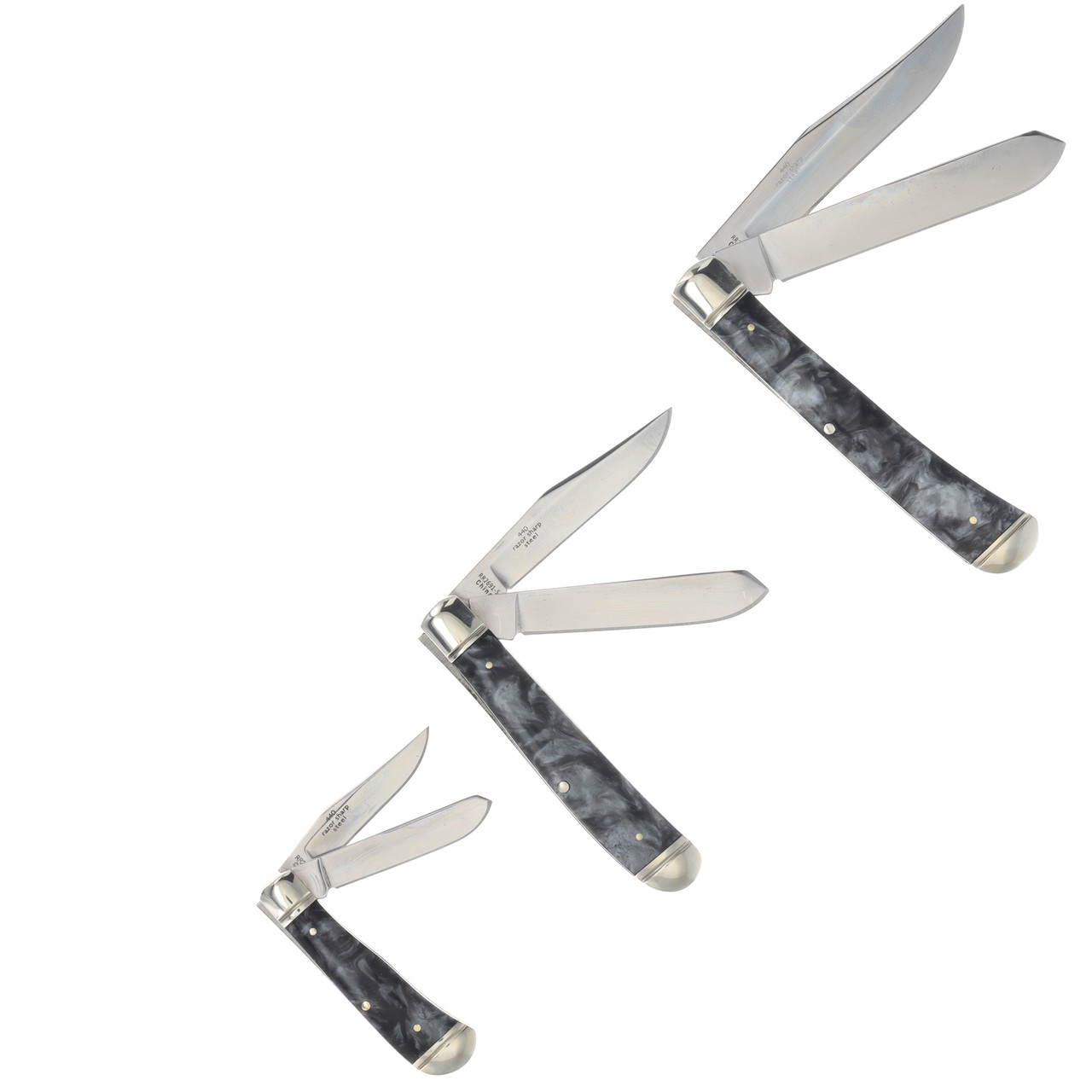 Rough Rider Black Ice Swirled Synthetic Trapper Pocket Knife Set