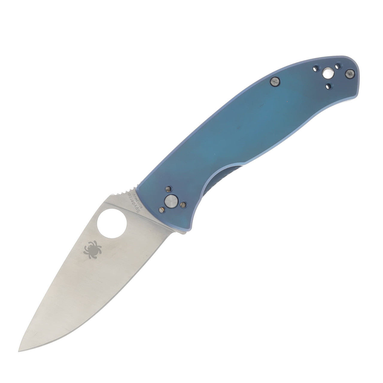 Spyderco Tenacious Folding Knife 3.35in Satin Drop Point Blue Titanium SPC122TIBLP