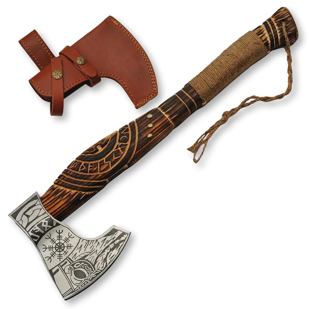 Szco  Etched Viking Axe Burnt Ash 5.25 Inch Plain Satin Axe