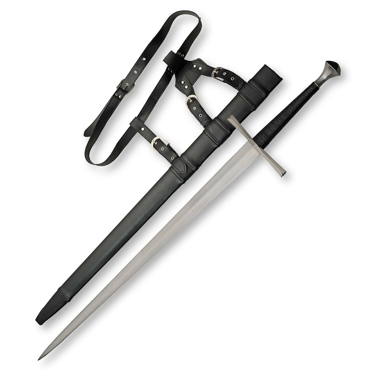 Battle Tested 44in Western Medieval Sword Black Handle Plain Blade