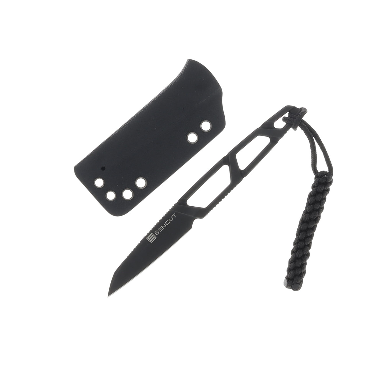 SENCUT Texo Fixed Blade 1.97 Inch Plain Black Stonewash Reverse Tanto S23095-1