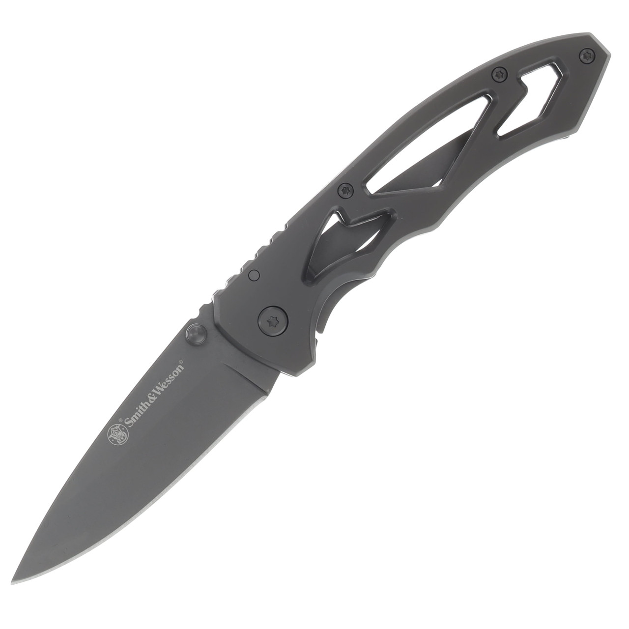 Smith & Wesson Silver Skeletonized Large Folding Knife 3.0in Drop Point CK400LCP