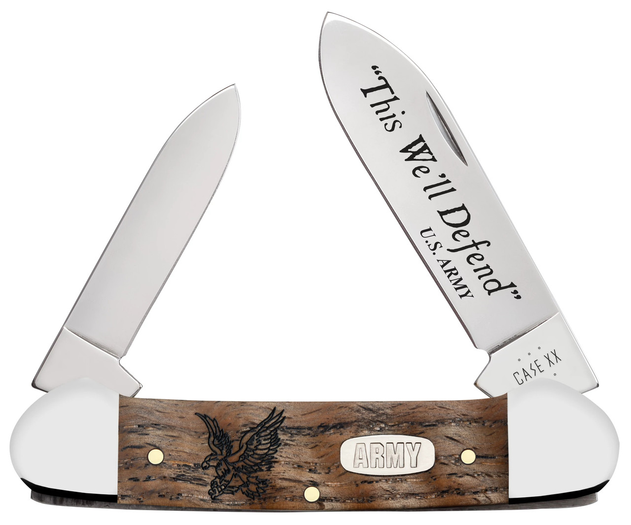 Case XX US Army Smooth Natural Curly Oak Canoe Folding Knife CA15055