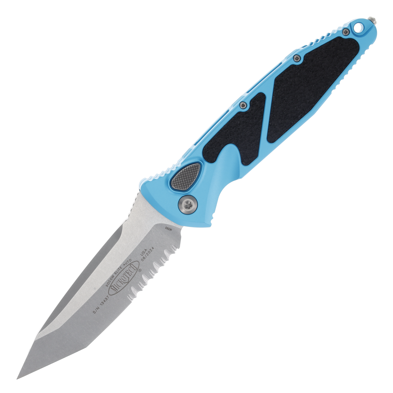 Microtech Socom Elite T/E Auto Knife Turquoise 4in Stonewash Part Serrated Blade