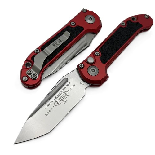 Microtech LUDT Gen III Red Auto Knife 3.5in Plain Stonewashed Tanto Point