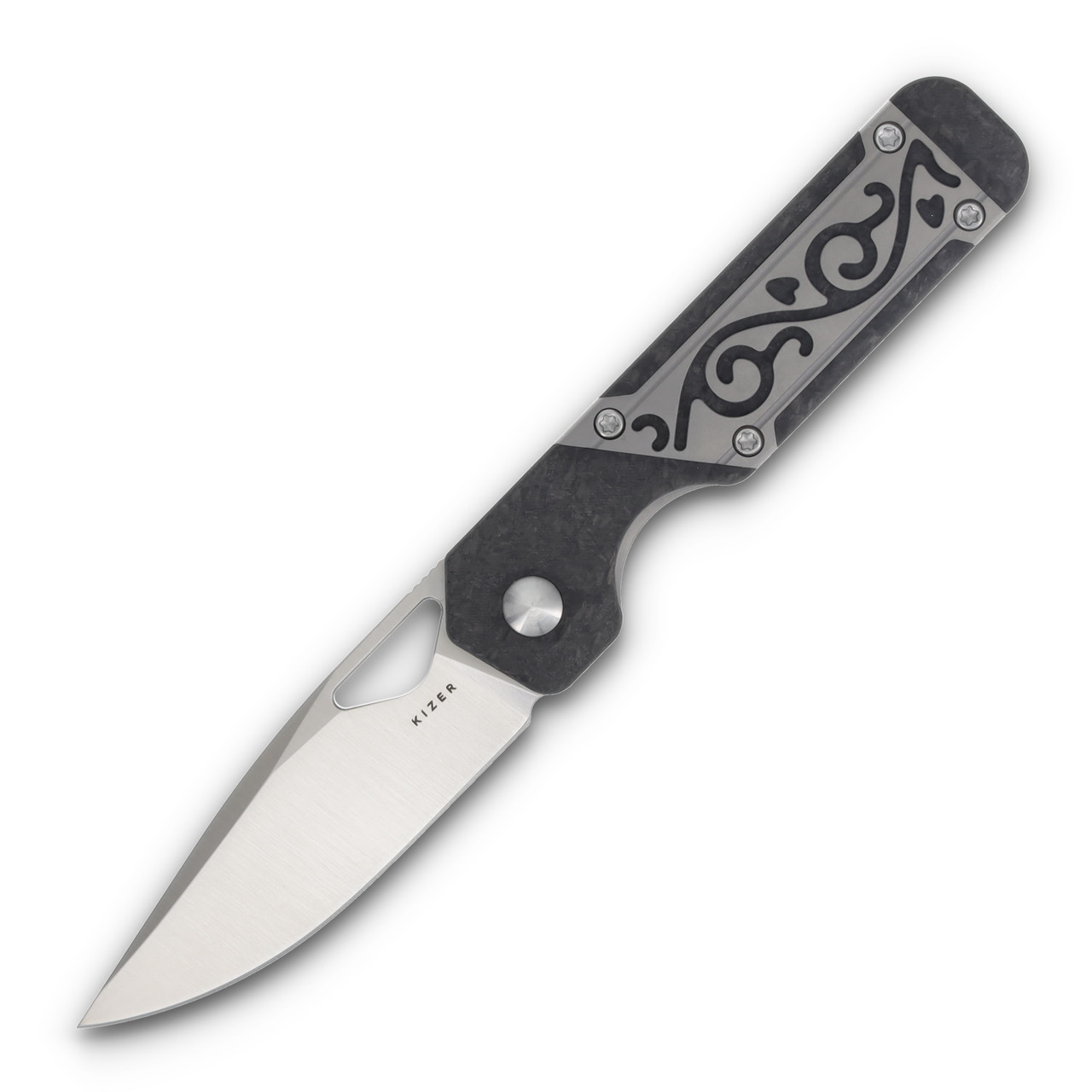 Kizer Mini Militaw Gray and Black 2.82in Plain Satin Drop Point Front Open 1
