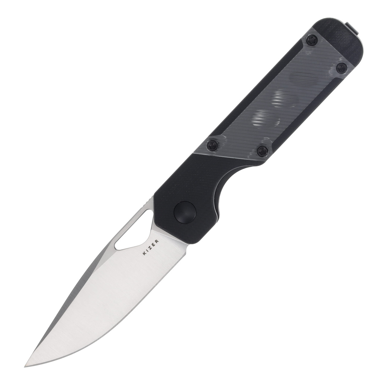 Kizer Mini Militaw Gray Over Black 2.82 Inch Plain Satin Drop Point Front Open 1
