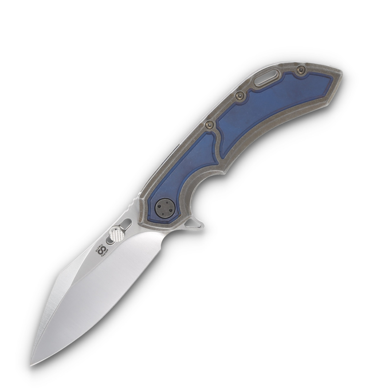 Olamic Wayfarer 247 Folding Knife 180C Satin S90V Cutlass Blue/Bronze Stonewash Titanium Frame Story
